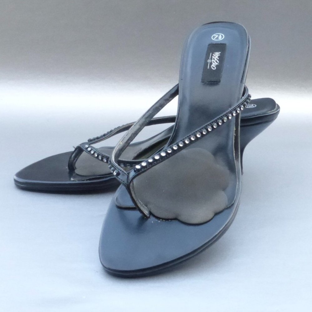 Mossimo Black Rhinestone Kitten Heels Sandals Thongs Slip On Mules Size 7.5